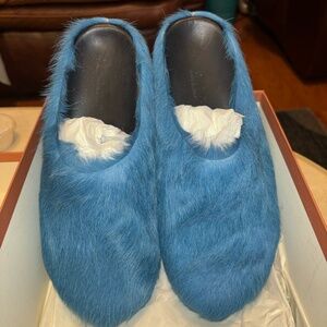 MARNI Blue Long Hair Calfskin Fussbett Sabot Loafers